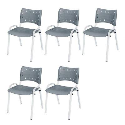 Cadeira Iso Base Branco Escola, Escritório Cinza Kit 5 Un