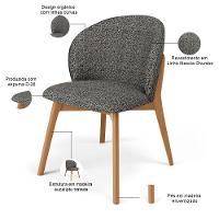 Cadeira De Jantar E Estar Living Estofada Mia L02 Linho Mescla Chumbo - Lyam Decor