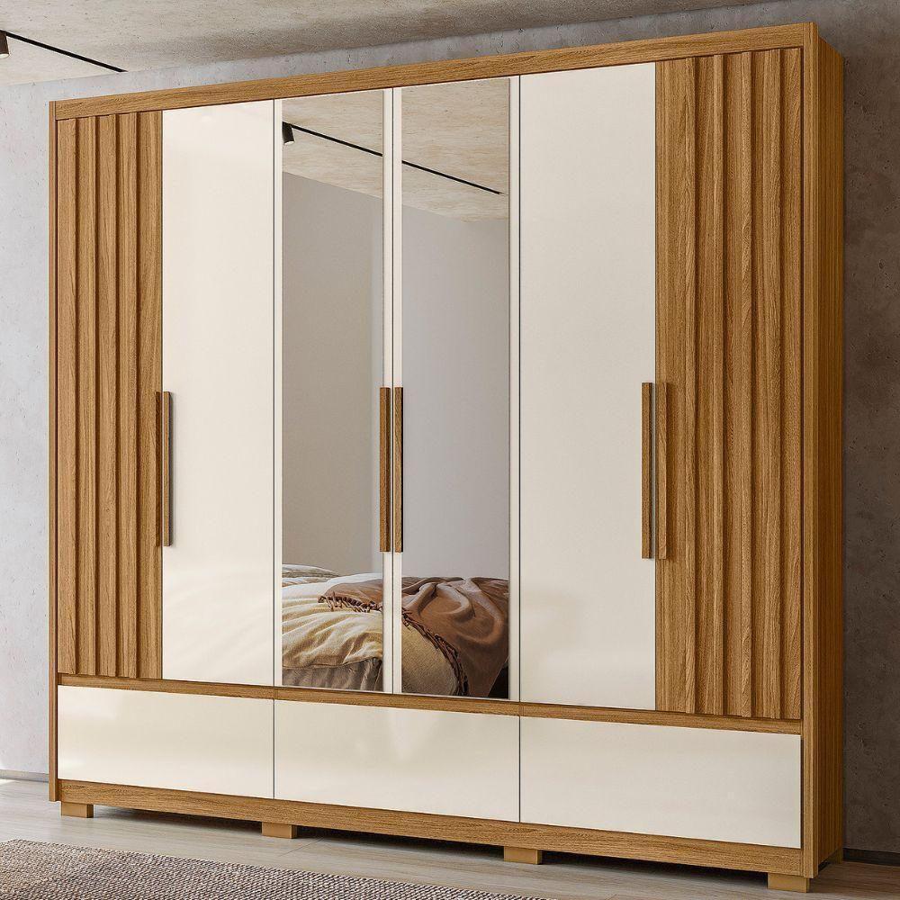 Guarda Roupa Casal Espelho 6 Portas 240 Cm Amazonas Freijo Off White Moval - 2