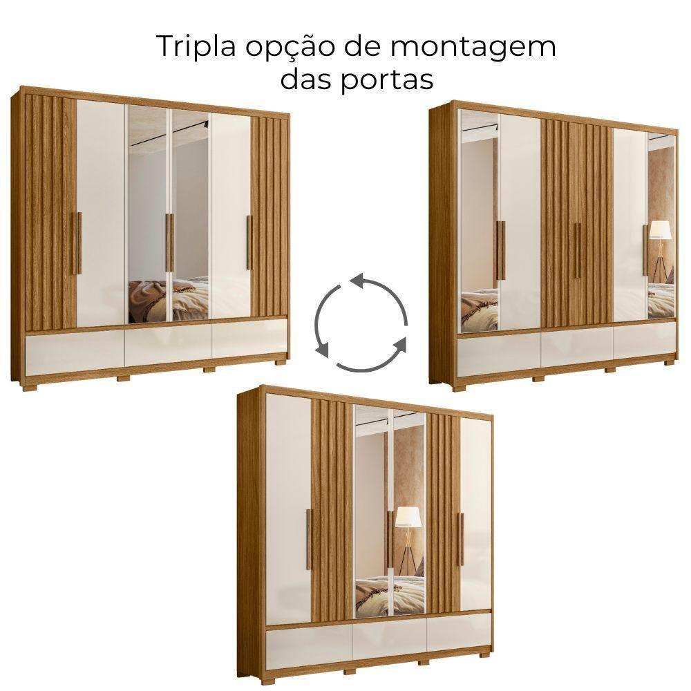 Guarda Roupa Casal Espelho 6 Portas 240 Cm Amazonas Freijo Off White Moval - 6