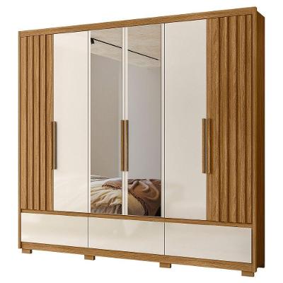 Guarda Roupa Casal Espelho 6 Portas 240 Cm Amazonas Freijo Off White Moval