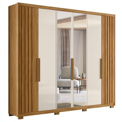 Guarda Roupa Casal Araguaia 6 Portas Bater Freijo Off White MDP-MDF com Espelho