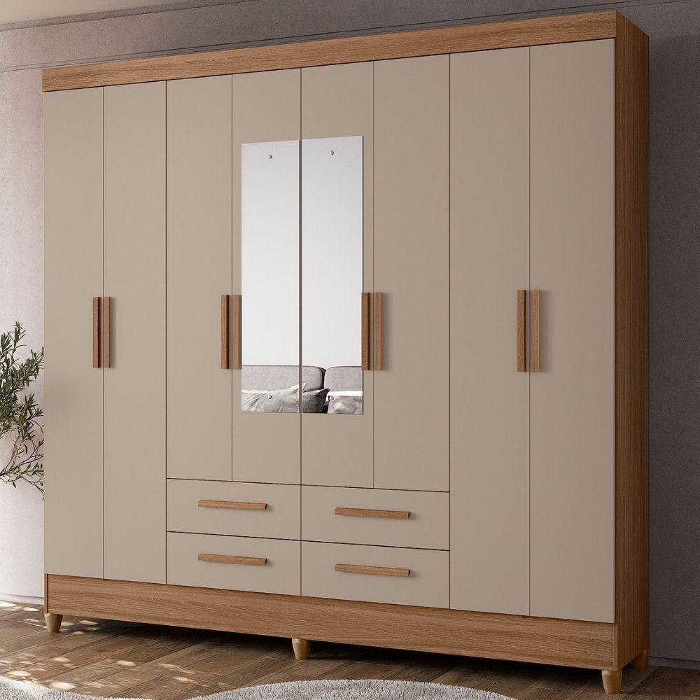 Guarda Roupa Casal Espelho 8 Portas 204 Cm Florida Carvalho Fendi Moval - 2