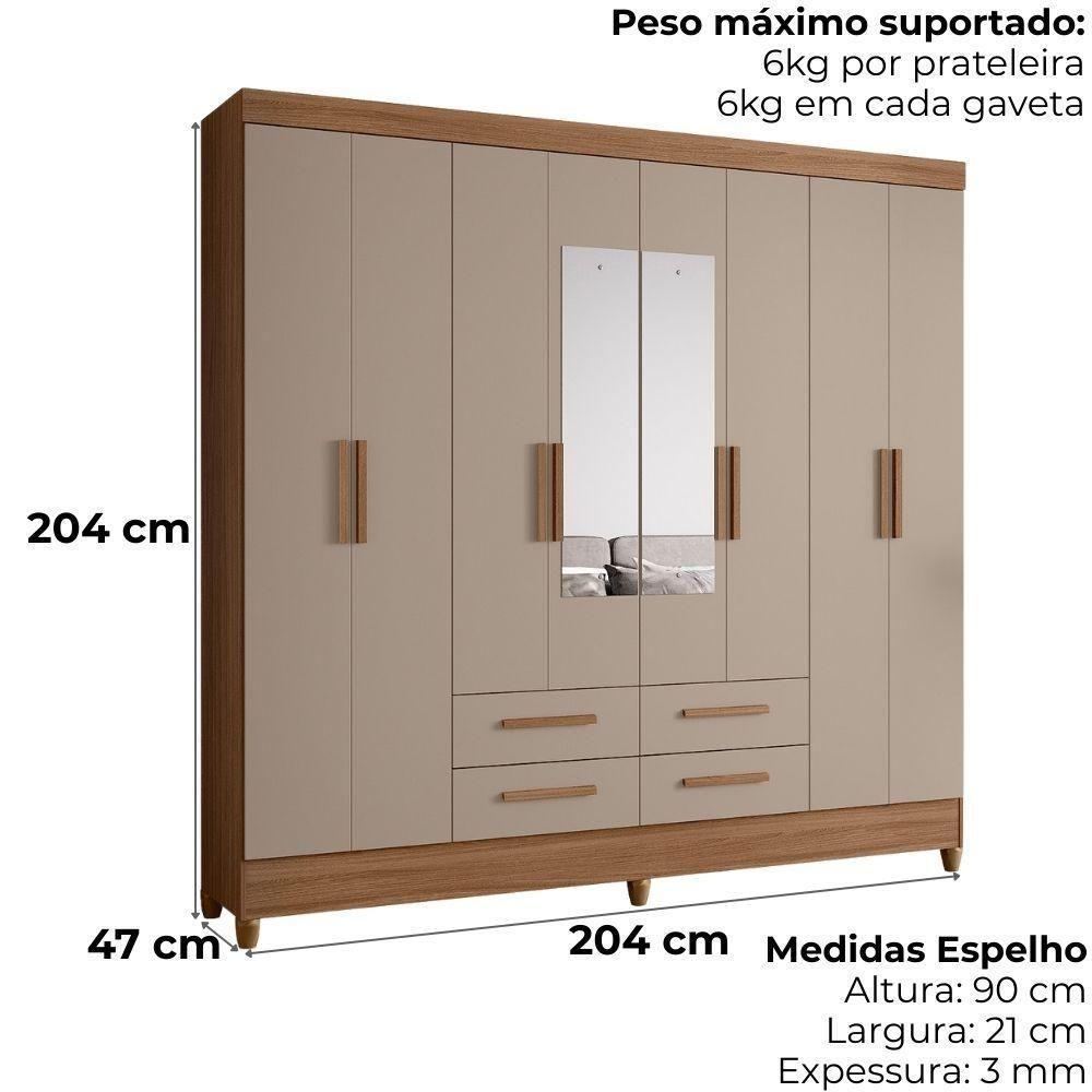 Guarda Roupa Casal Espelho 8 Portas 204 Cm Florida Carvalho Fendi Moval - 3