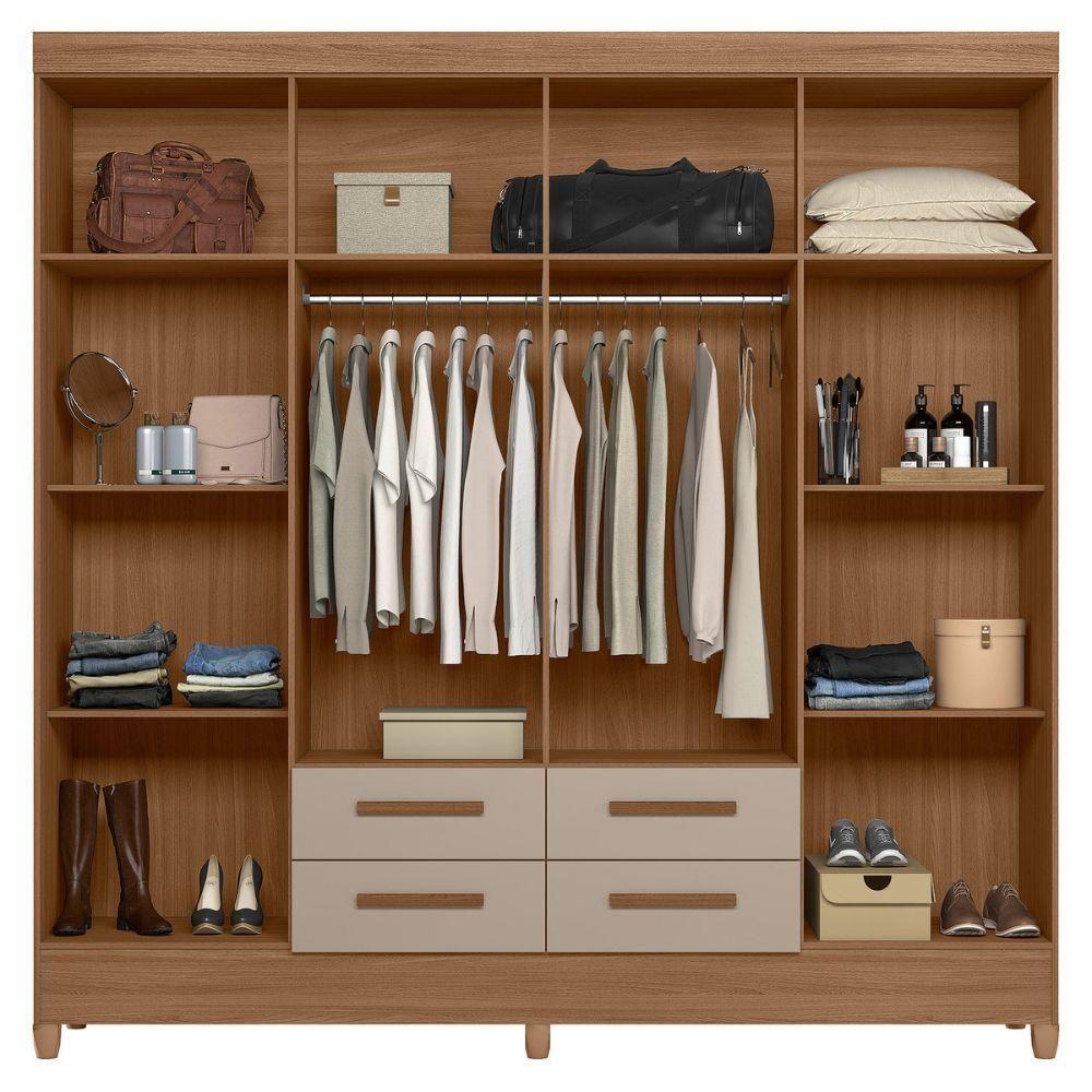 Guarda Roupa Casal Espelho 8 Portas 204 Cm Florida Carvalho Fendi Moval - 5
