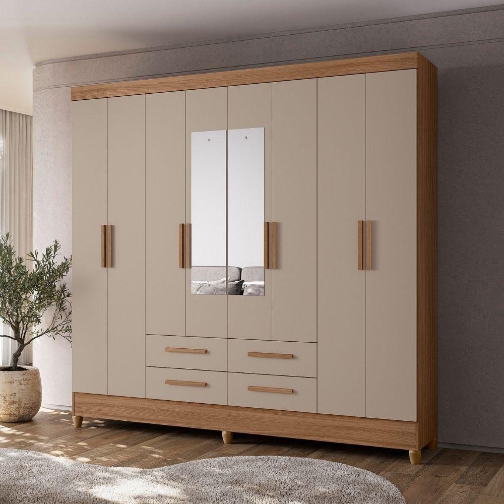 Guarda Roupa Casal Espelho 8 Portas 204 Cm Florida Carvalho Fendi Moval - 7