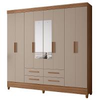 Guarda Roupa Casal Espelho 8 Portas 204 Cm Florida Carvalho Fendi Moval - 1