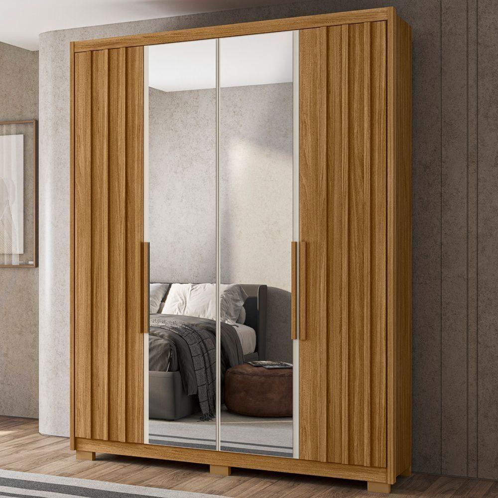 Guarda Roupa Casal Espelho 4 Portas 176 Cm California Freijo Off White Moval - 2