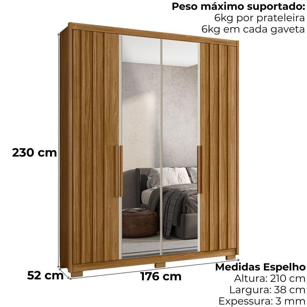 Guarda Roupa Casal Espelho 4 Portas 176 Cm California Freijo Off White Moval - 3