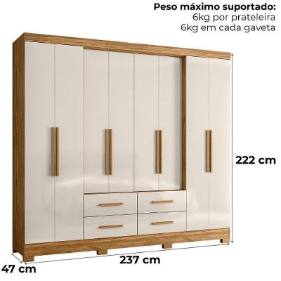 Guarda Roupa Casal San Lorenzo 8 Portas Bater Freijo Off White MDP MDF