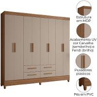 Guarda Roupa Casal 8 Portas 204 Cm Florida Carvalho Fendi Moval Carvalho