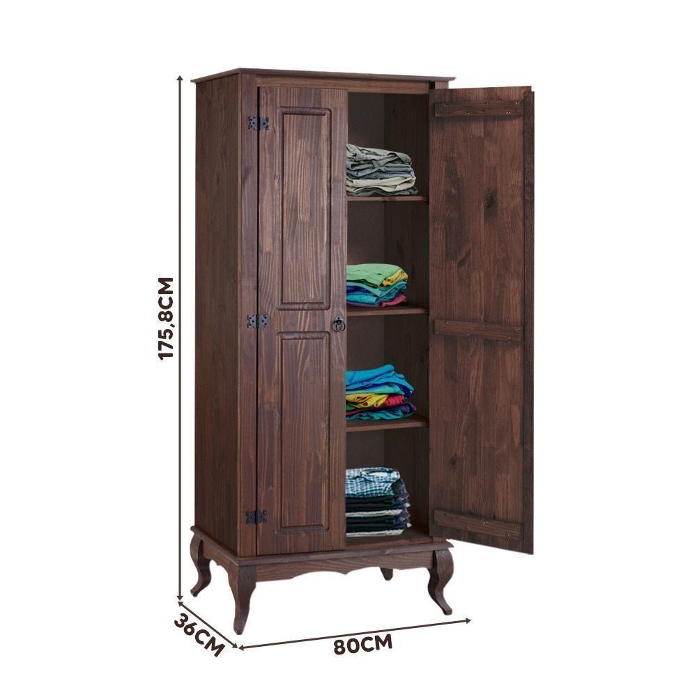 Guarda Roupa 2 Portas Cômoda Pequena Madeira Maciça Marrom - 3