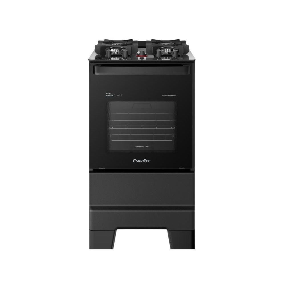 Fogão Esmaltec 4 Bocas Ideal Master Glass Mesa De Vidro Forno 50 Litros Preto T4VFP Bivolt - 1