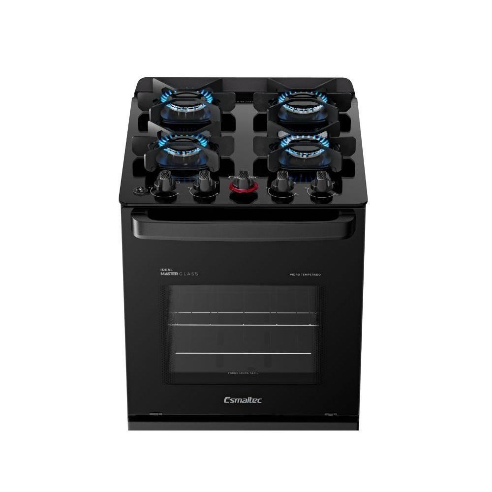 Fogão Esmaltec 4 Bocas Ideal Master Glass Mesa De Vidro Forno 50 Litros Preto T4VFP Bivolt - 5