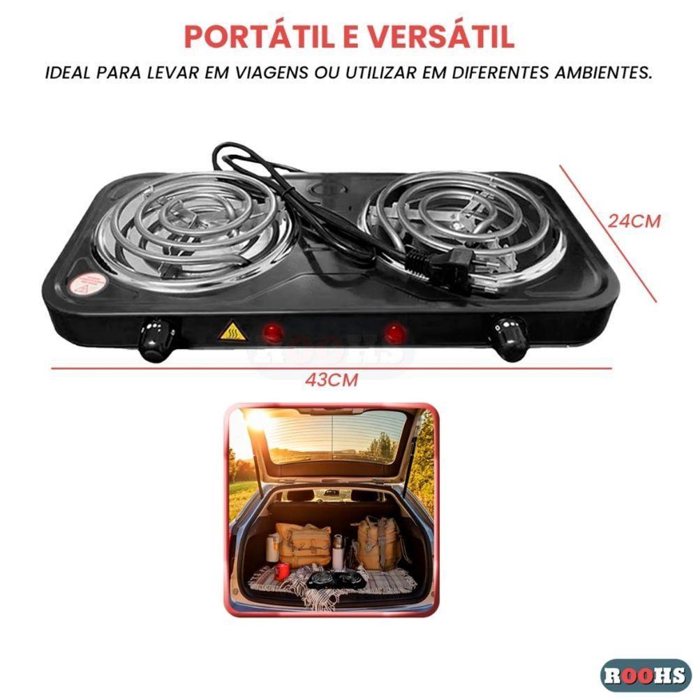Fogão Elétrico 2 Bocas Portátil 2000w Mini Fogareiro Camping Cozinha Viagem 220v - 4