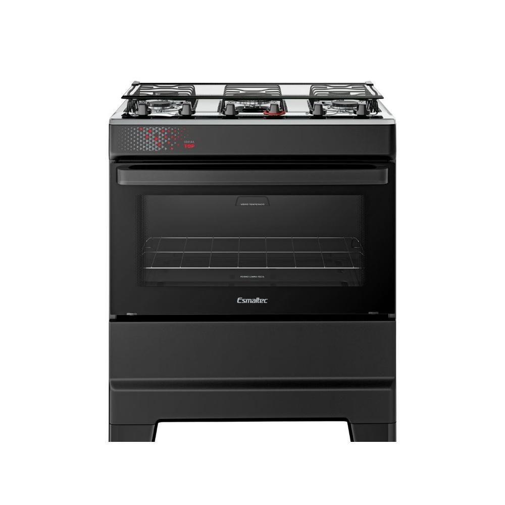 Fogão Esmaltec 5 Bocas Ideal Top Mesa Inox Tampa De Vidro Forno 84 Litros Preto T5IAP Bivolt - 1