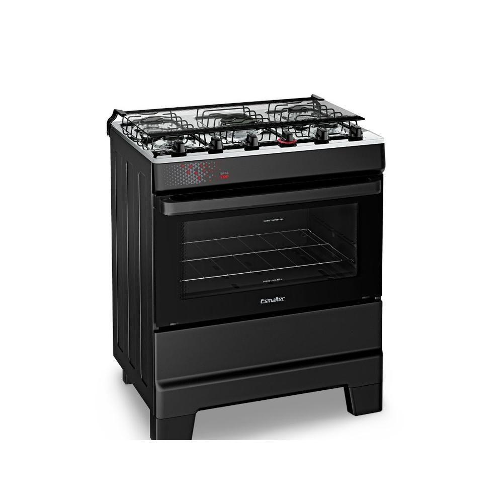 Fogão Esmaltec 5 Bocas Ideal Top Mesa Inox Tampa De Vidro Forno 84 Litros Preto T5IAP Bivolt - 2