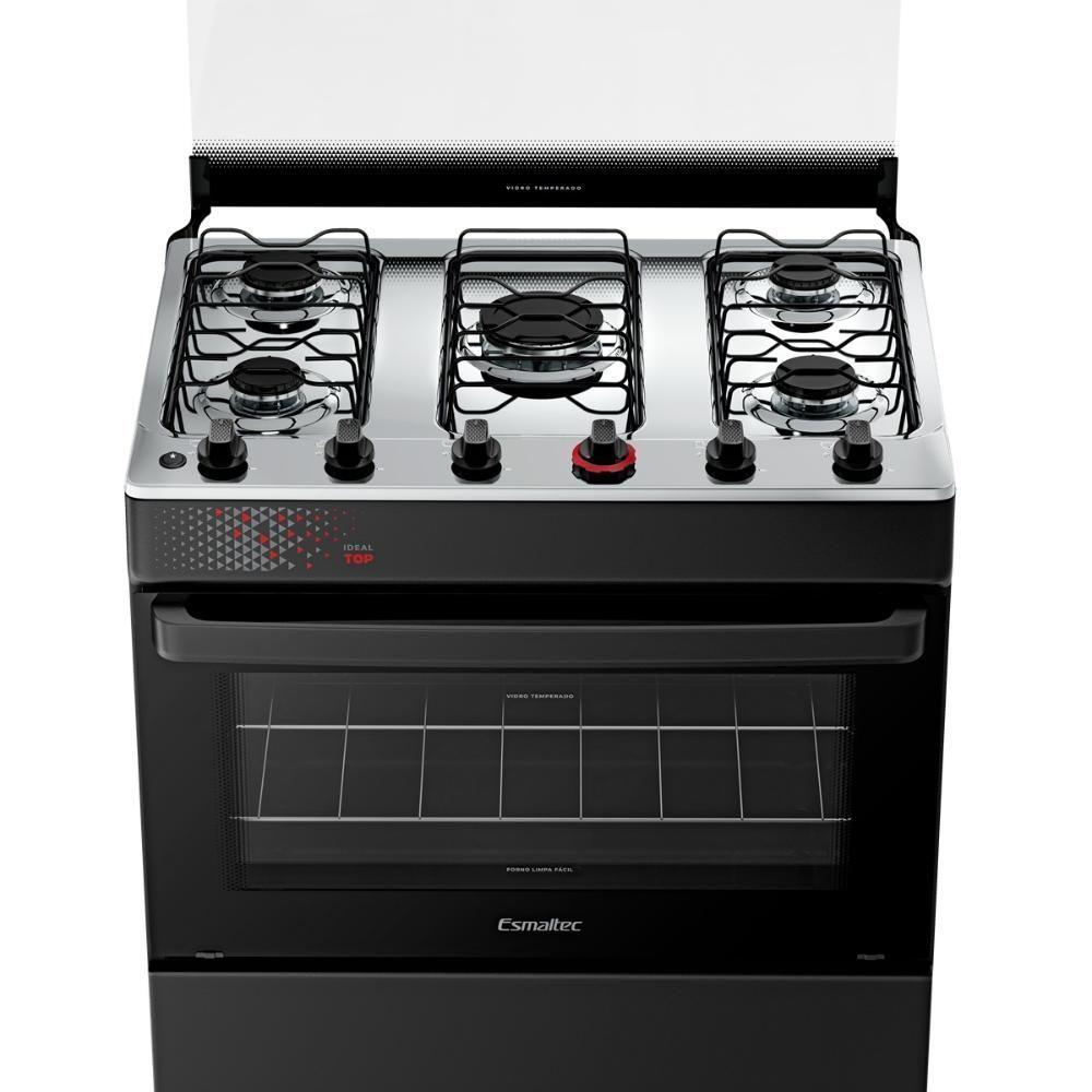 Fogão Esmaltec 5 Bocas Ideal Top Mesa Inox Tampa De Vidro Forno 84 Litros Preto T5IAP Bivolt - 4