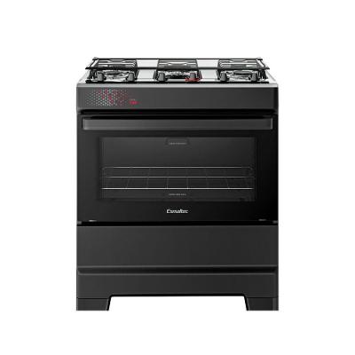 Fogão Esmaltec 5 Bocas Ideal Top Mesa Inox Tampa De Vidro Forno 84 Litros Preto T5IAP Bivolt