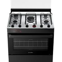 Fogão Esmaltec 5 Bocas Ideal Top Mesa Inox Tampa De Vidro Forno 84 Litros Preto T5IAP Bivolt
