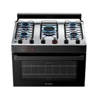Fogão Esmaltec 5 Bocas Ideal Top Mesa Inox Tampa De Vidro Forno 84 Litros Preto T5IAP Bivolt - 5