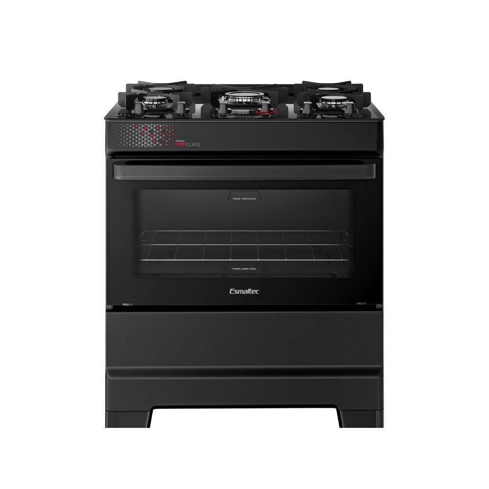 Fogão Esmaltec 5 Bocas Ideal Top Glass Mesa De Vidro Forno 84 Litros Preto T5VAP Bivolt - 1