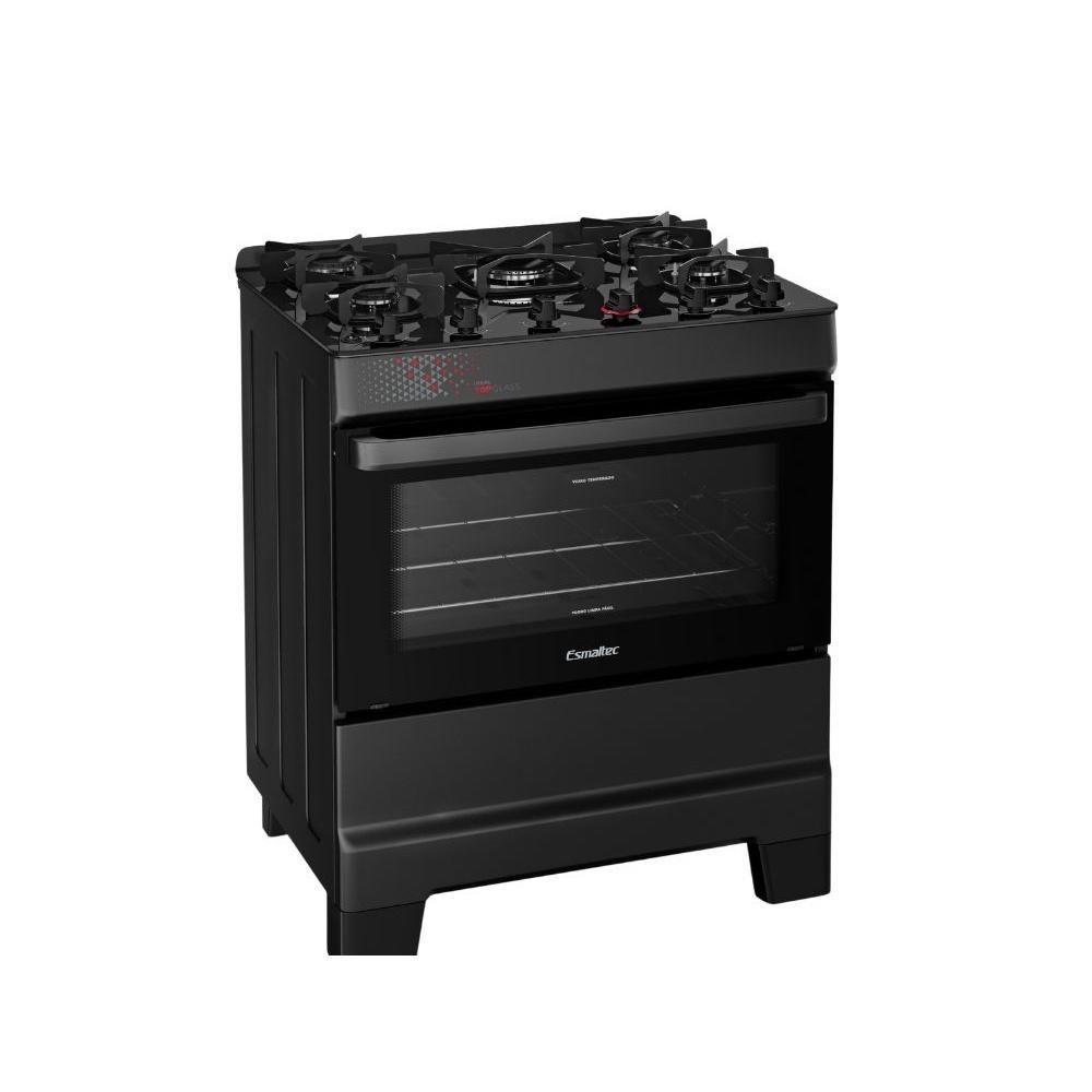 Fogão Esmaltec 5 Bocas Ideal Top Glass Mesa De Vidro Forno 84 Litros Preto T5VAP Bivolt - 2