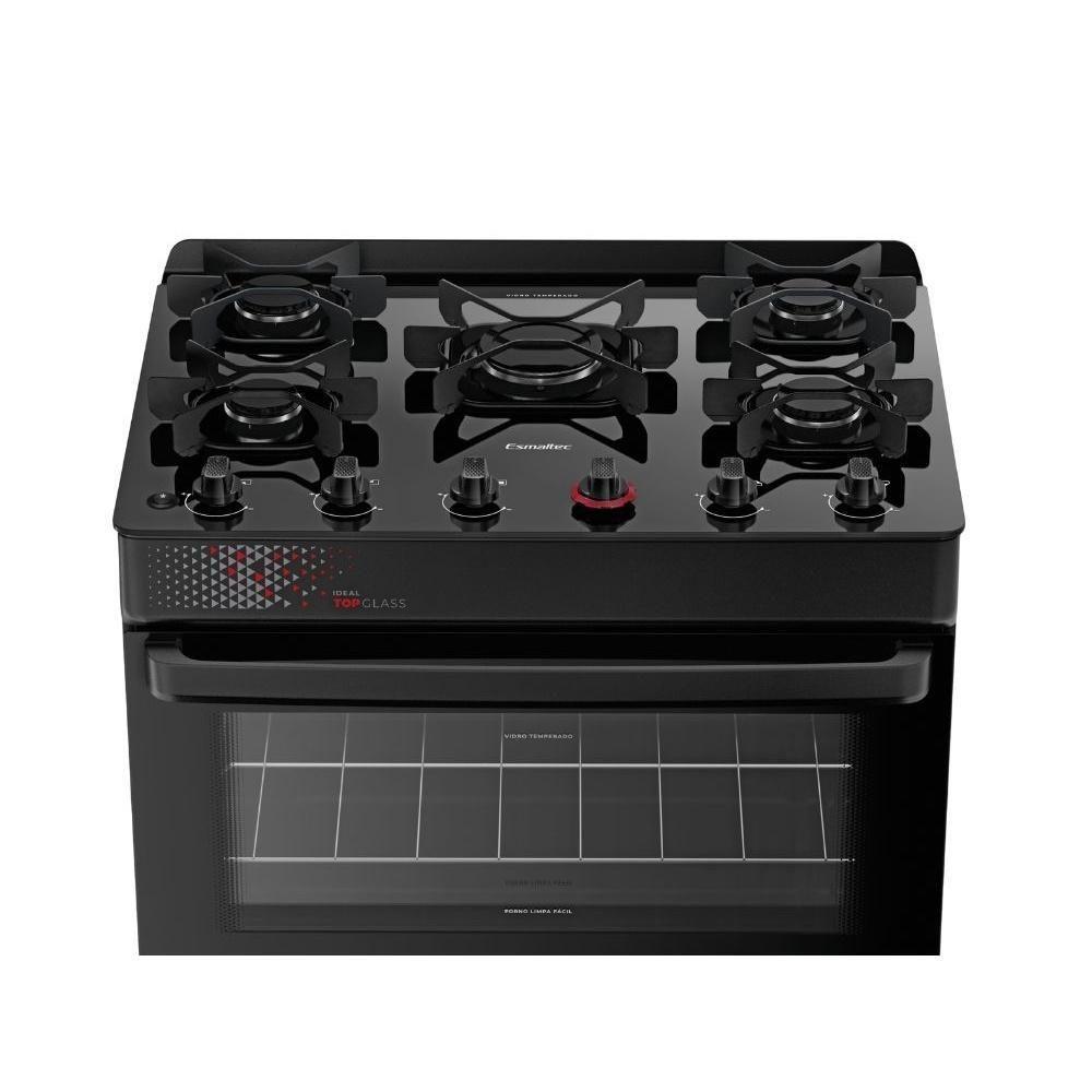 Fogão Esmaltec 5 Bocas Ideal Top Glass Mesa De Vidro Forno 84 Litros Preto T5VAP Bivolt - 4