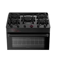 Fogão Esmaltec 5 Bocas Ideal Top Glass Mesa De Vidro Forno 84 Litros Preto T5VAP Bivolt