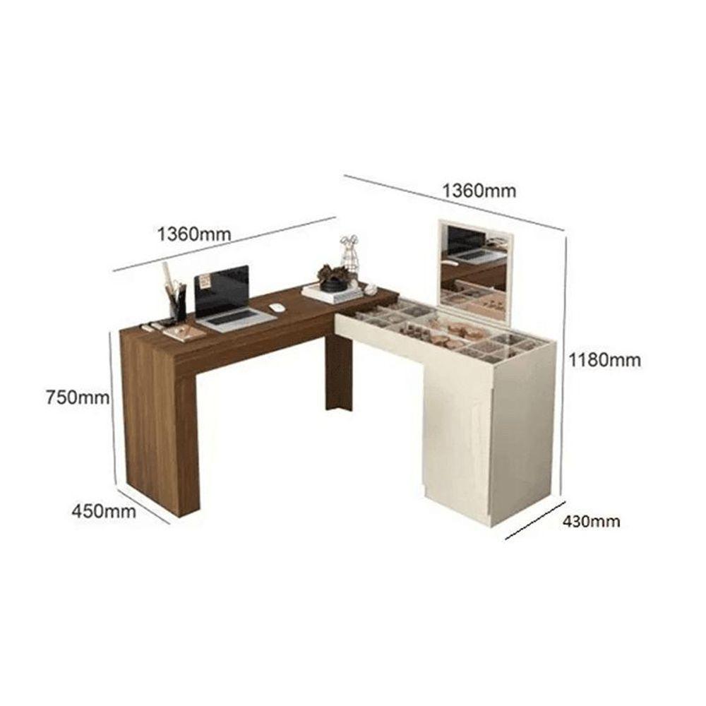 Escrivaninha Penteadeira Canto Star Com Painel Fixo Espelho E Colmeia Separatória Design Moderno - Freijo Off White - 3