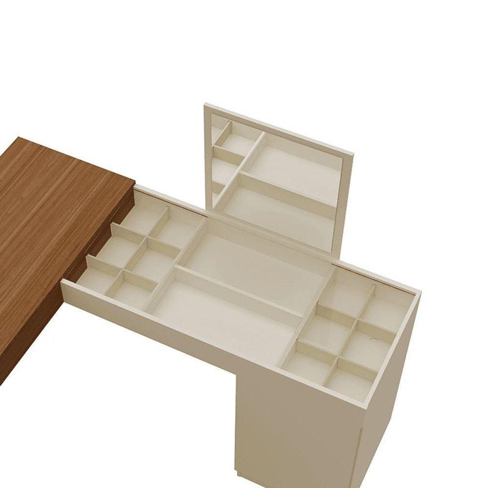 Escrivaninha Penteadeira Canto Star Com Painel Fixo Espelho E Colmeia Separatória Design Moderno - Freijo Off White - 5