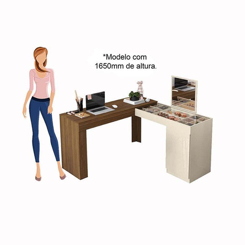 Escrivaninha Penteadeira Canto Star Com Painel Fixo Espelho E Colmeia Separatória Design Moderno - Freijo Off White - 8