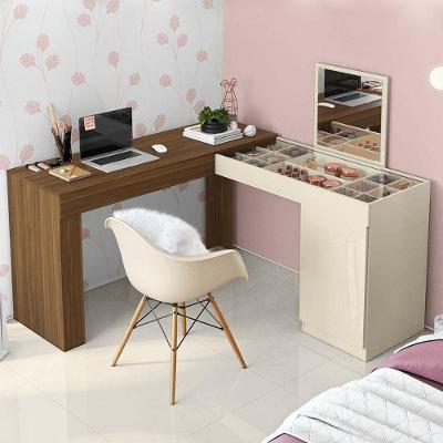 Escrivaninha Penteadeira Canto Star Com Painel Fixo Espelho E Colmeia Separatória Design Moderno - Freijo Off White