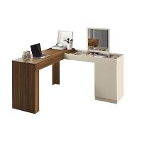 Escrivaninha Penteadeira Canto Star Com Painel Fixo Espelho E Colmeia Separatória Design Moderno - Freijo Off White - 2