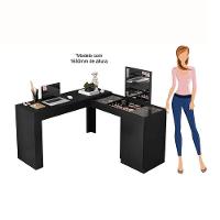 Escrivaninha Penteadeira Canto Star Com Nichos E Painel Com Espelho Fixo E Vidro De Correr Design Moderno Preto Fosco - 5