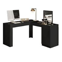 Escrivaninha Penteadeira Canto Star Com Nichos E Painel Com Espelho Fixo E Vidro De Correr Design Moderno Preto Fosco - 6