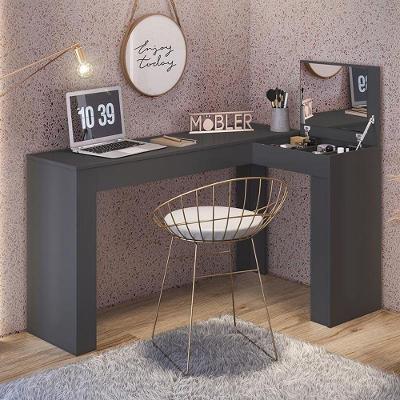 Escrivaninha De Canto Com Penteadeira Jade Com Nicho Organizador Espelho E Tampa Basculante 1,49m - Preto Fosco