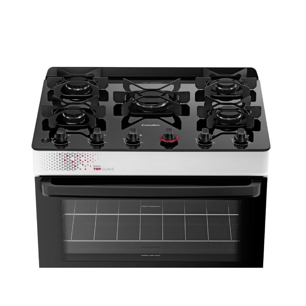 Fogão Esmaltec 5 Bocas Ideal Top Glass Mesa De Vidro Forno 84 Litros Branco T5VAB Bivolt - 4