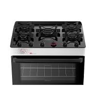 Fogão Esmaltec 5 Bocas Ideal Top Glass Mesa De Vidro Forno 84 Litros Branco T5VAB Bivolt