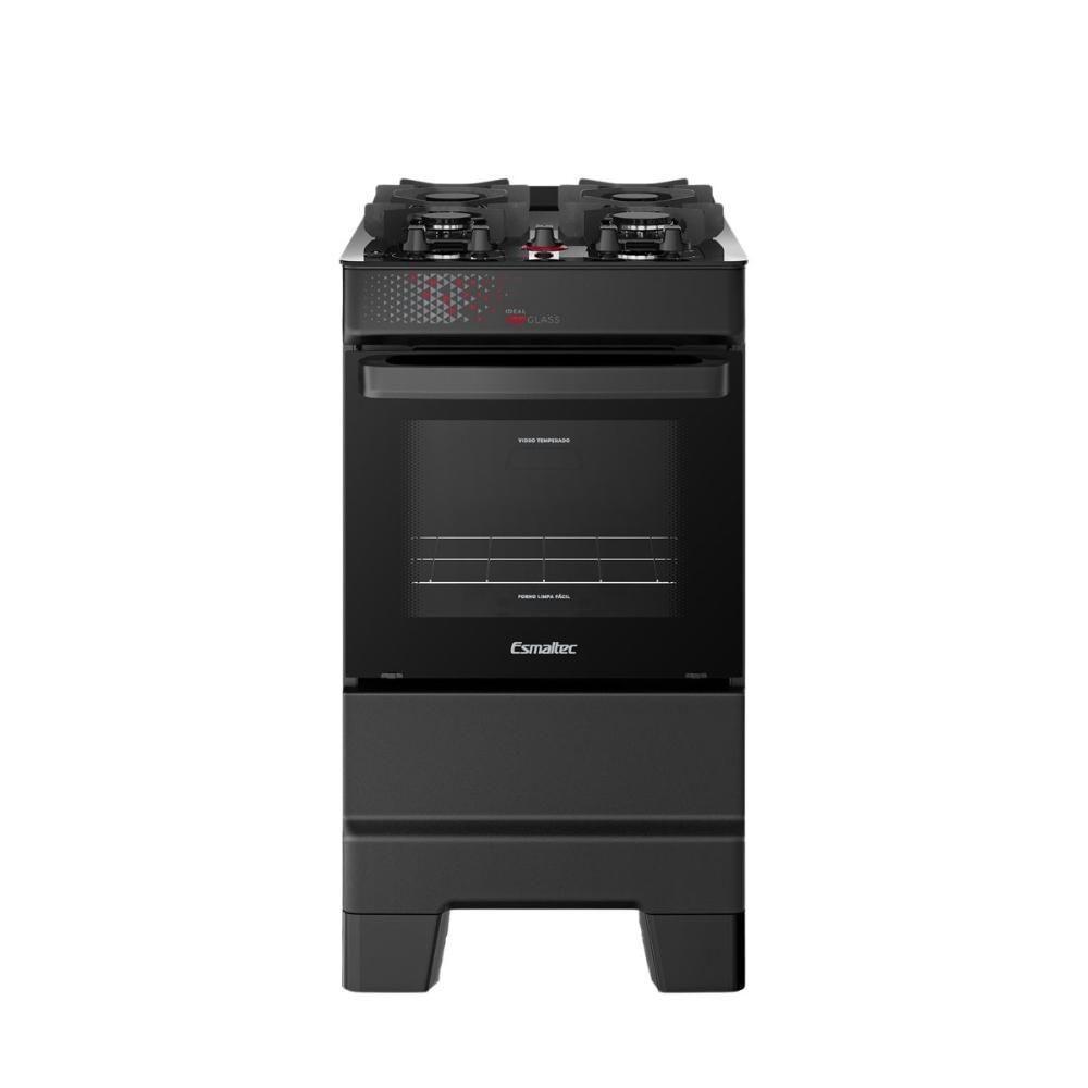 Fogão Esmaltec 4 Bocas Ideal Top Glass Mesa De Vidro Forno 50 Litros Preto T4VAP Bivolt - 1