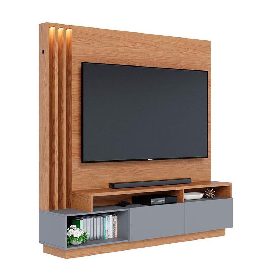 Estante Home Theater Humaita Freijó Cinza Acetinado Com Aparador Riviera Freijó ? Colibri - 2