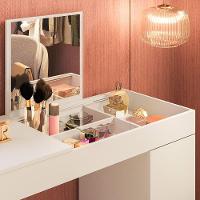 Escrivaninha Penteadeira Love Vidro De Correr Espelho Prateleira E Nicho Design Moderno - Branco Cinamomo Mel - 3