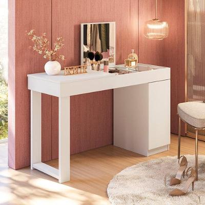 Escrivaninha Penteadeira Love Com Vidro De Correr Espelho Prateleira Design Moderno - Branco Fosco