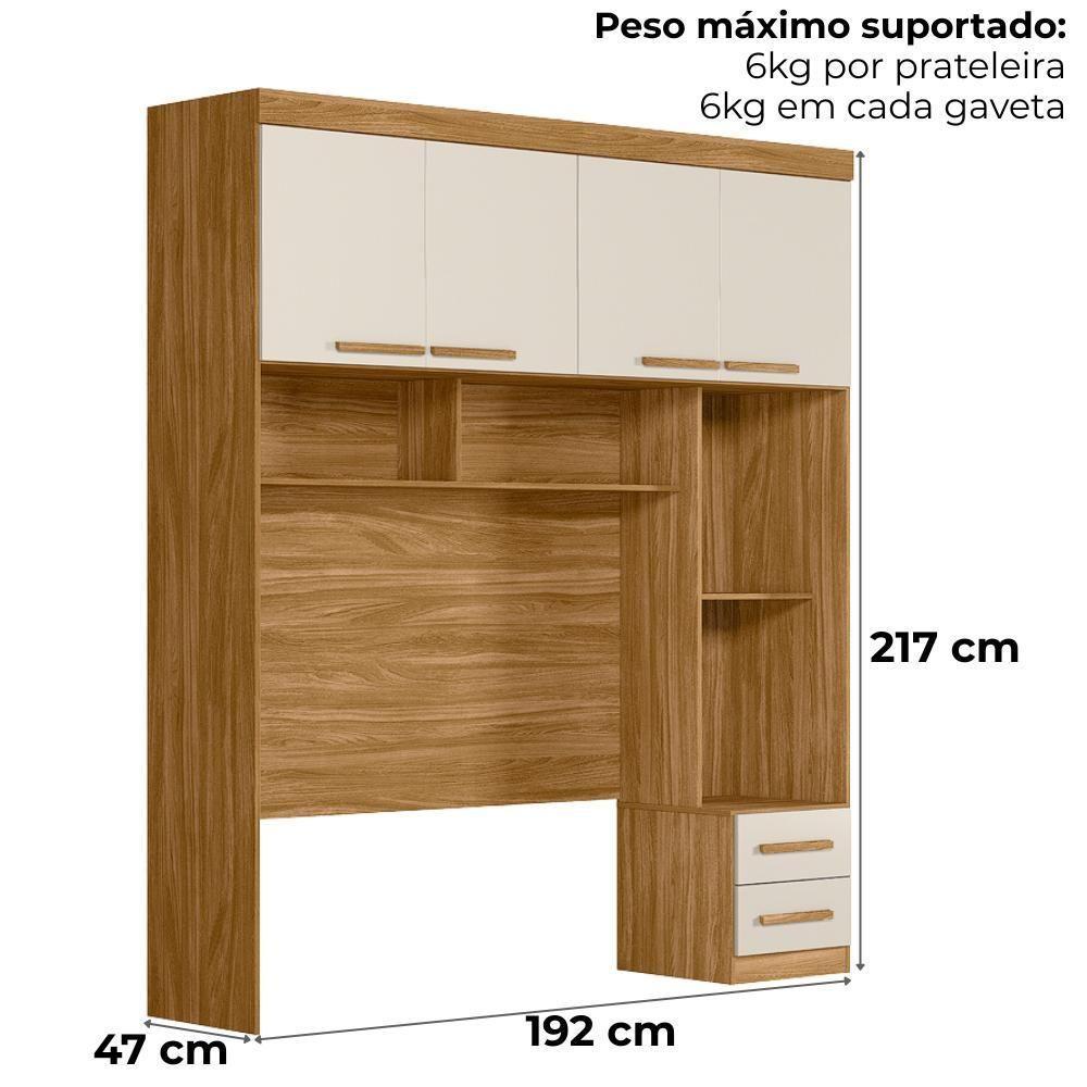 Dormitorio Modulado Casal 6 Portas 242x173 Cm Florenca Freijo Off White Moval - 3