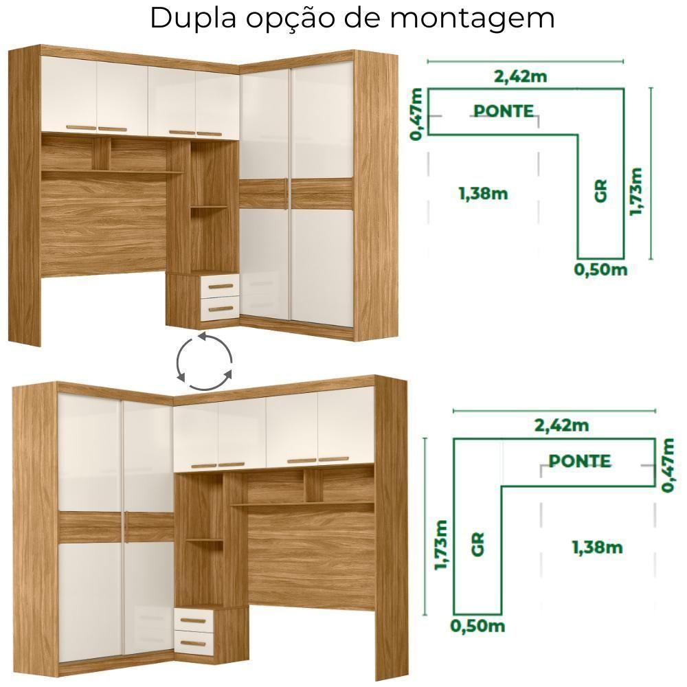 Dormitorio Modulado Casal 6 Portas 242x173 Cm Florenca Freijo Off White Moval - 5