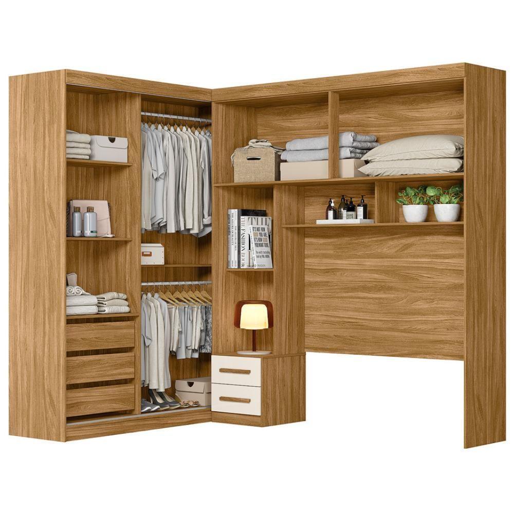 Dormitorio Modulado Casal 6 Portas 242x173 Cm Florenca Freijo Off White Moval - 6