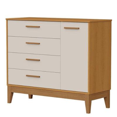 Cômoda Sapateira Infantil Flip 4 Gavetas em MDF Puxador Bege Fosco
