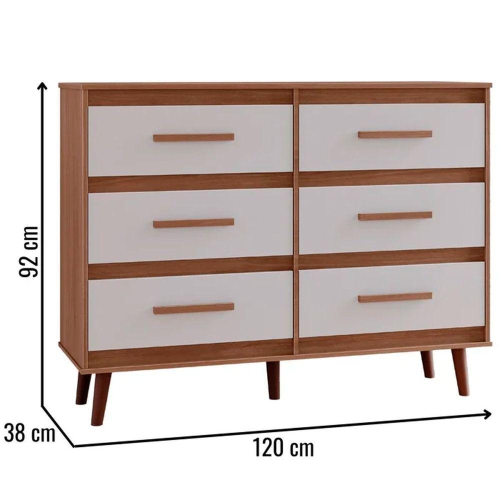 Cômoda Pé Palito Para Quarto 6 Gavetas Lima Savana - Off White - 2