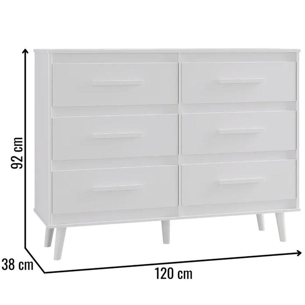 Cômoda Pé Palito Para Quarto 6 Gavetas Lima Branco - 2