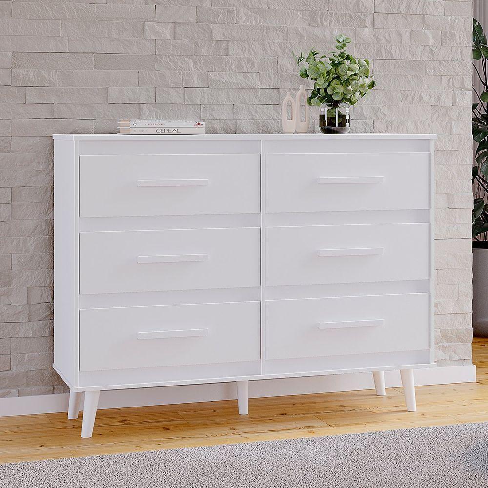 Cômoda Pé Palito Para Quarto 6 Gavetas Lima Branco - 4